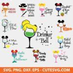 Disney Wine Glass Svg Bundle, Princess Wine Glass Clipart, Princess Svg