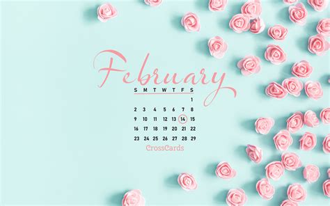 February 2020 - Valentines Flowers Desktop Calendar- Free February Wallpaper