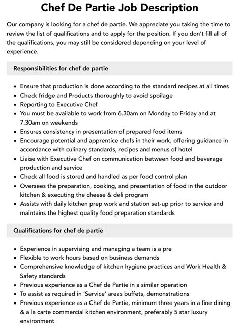 Chef De Partie Job Description | Velvet Jobs