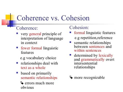 Coherence vs. CohesionCoherence: Cohesion: very general principle of formal ling… | English ...