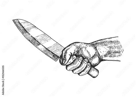 Hand holding kitchen knife vector hand drawing Stock Vector | Adobe Stock