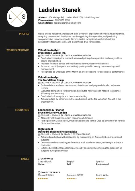 Valuation Analyst Resume Example | Kickresume