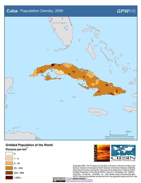 Cuba population density, 2000 | Cuba, Map, Density