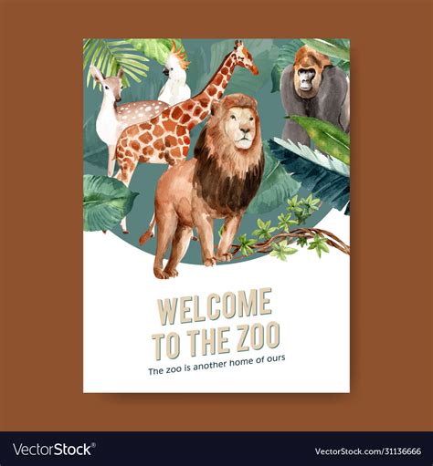 Zoo poster design with lion giraffe deer bird Vector Image