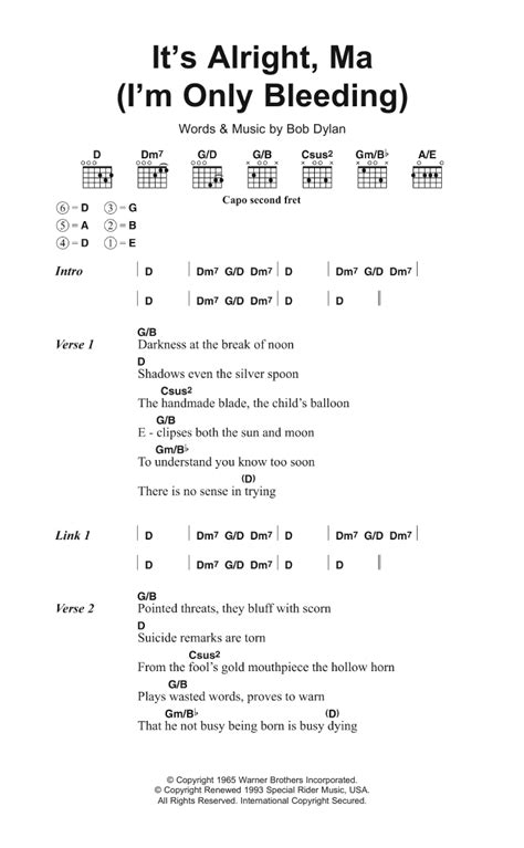 It's Alright Ma (I'm Only Bleeding) by Bob Dylan - Guitar Chords/Lyrics ...