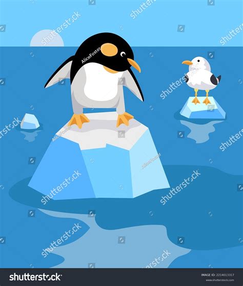 Cute Penguin Among Ice Icebergs Cartoon Stock Vector (Royalty Free ...