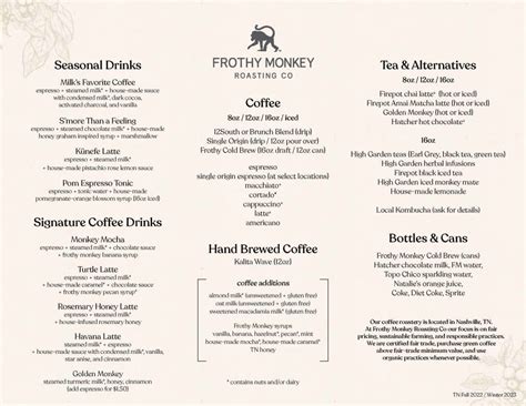 Frothy Monkey Food & Drink Menus – Frothy Monkey