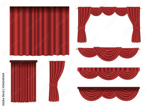 Curtains made of red fabric cartoon vector illustration set. Collection ...