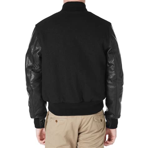 Golden Bear Sportswear Leather Sleeve Melton Wool Varsity Jacket Black ...