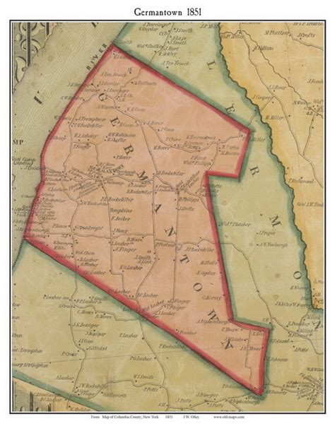 Germantown, New York 1851 Old Town Map Custom Print - Columbia Co ...