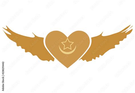 Vector Illustration for Sufi Muslim community: Winged Heart symbol of Sufism. Gold Western Sufi ...