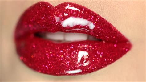 Hot Sexy Red Glitter Lips Makeup Tutorial - YouTube