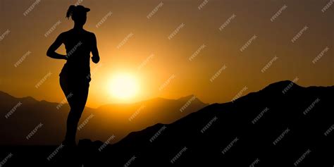 Premium AI Image | Silhouette of a female runner running at sunset on ...