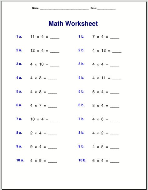 4 Times Table Worksheets Printable | Activity Shelter