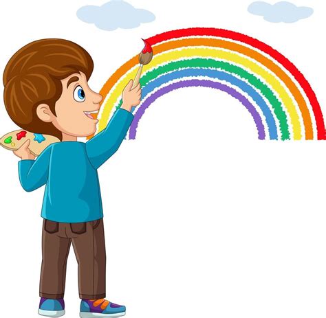 Cute little boy painting and drawing rainbow on the wall 8916615 Vector ...