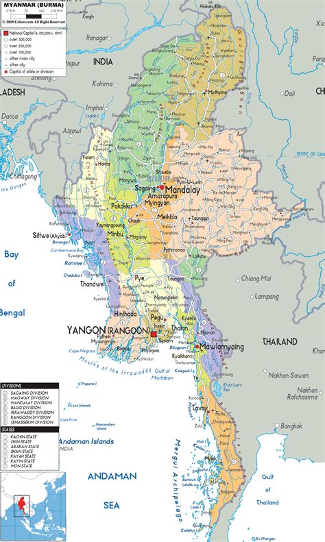 Detailed Political Map of Myanmar - Ezilon Maps