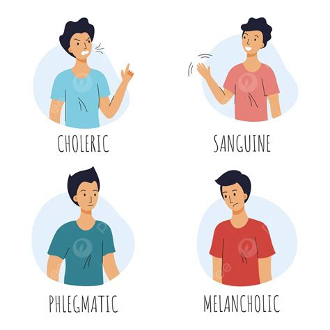 Vector Illustrations Of Different Temperament Types Choleric Sanguine Melancholic And Phlegmatic ...