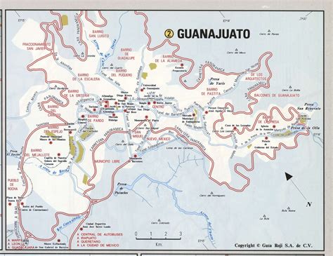 Guanajuato city map. Large printable map roads of Guanajuato city jpg pdf