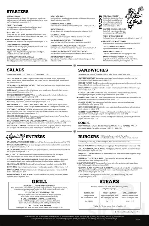 Thirsty Lion Gastropub & Grill menu in Tempe, Arizona