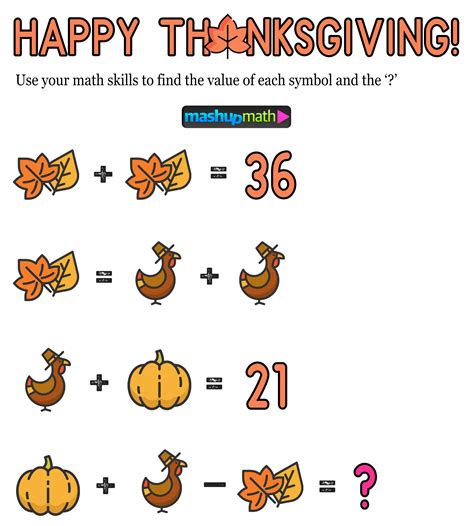 12 Thanksgiving Math Activities for Grades 1-8 — Mashup Math