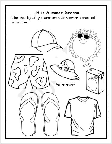 Summer Season Clothes Coloring Worksheet - EnglishBix