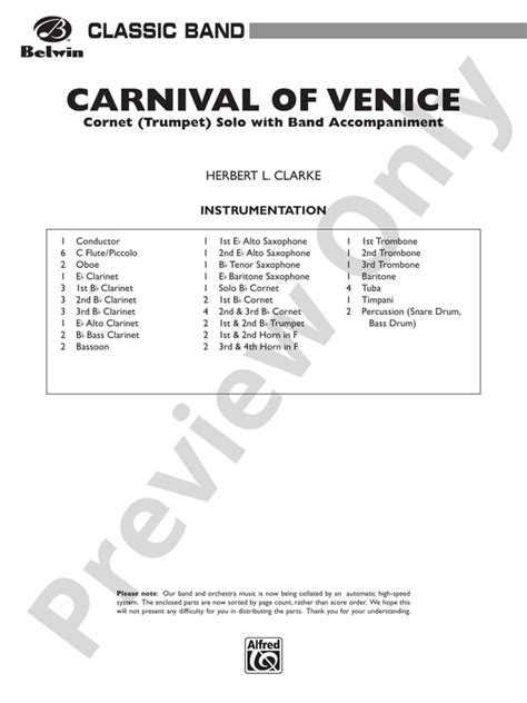 Carnival of Venice (Cornet (Trumpet) Solo with Band Accompaniment): Concert Band Conductor Score ...