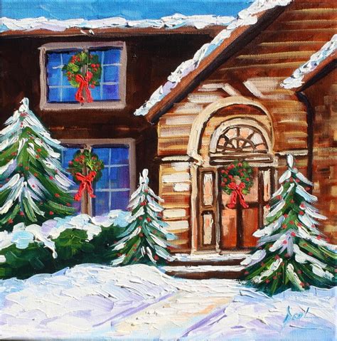 Oil Painting Canvas Christmas House Snow Lights by rbealart | Christmas canvas art, Christmas ...