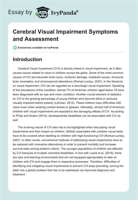 Cerebral Visual Impairment Symptoms and Assessment - 2521 Words ...