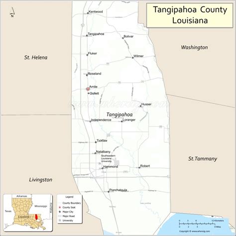 Map of Tangipahoa Parish, Louisiana showing cities, highways ...