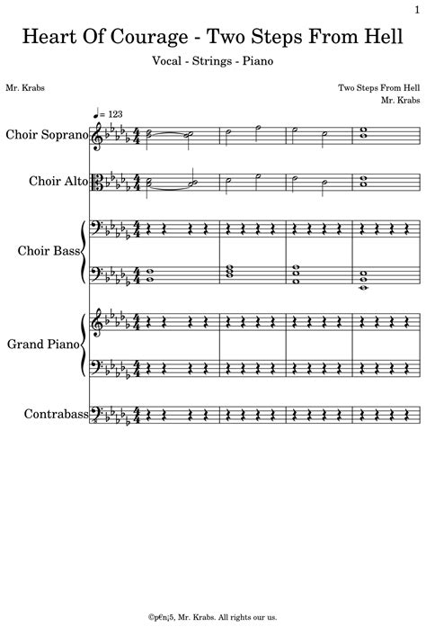 Heart Of Courage - Two Steps From Hell - Sheet music for Choir Tenor, Piano, Contrabass