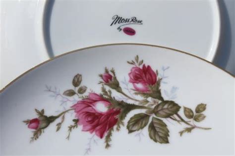 vintage Japan moss rose china, pink roses porcelain dinnerware set for 12