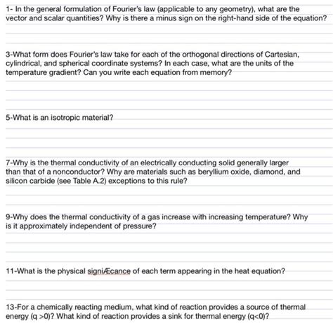 Solved 1- In the general formulation of Fourier's law | Chegg.com