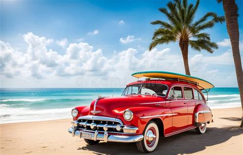 Vintage Retro Car at the Tropical Beach Stock Illustration ...