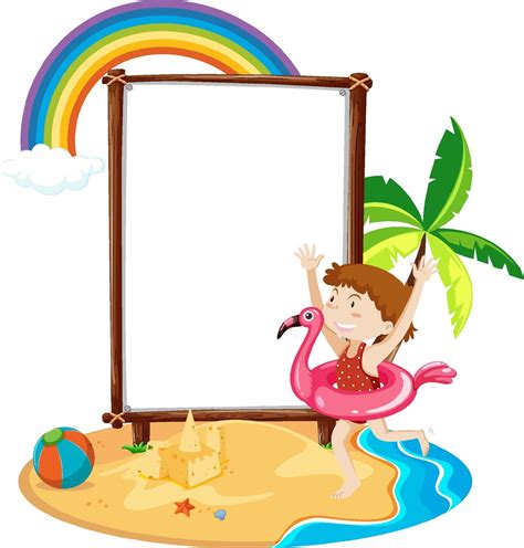 Empty banner template in beach scene isolated 2306265 Vector Art at ...