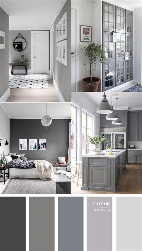 a collage of photos with gray and white colors in the kitchen, living room, dining room