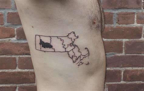 Massachusetts outline tattoo on ribs by Ben Licata: TattooNOW