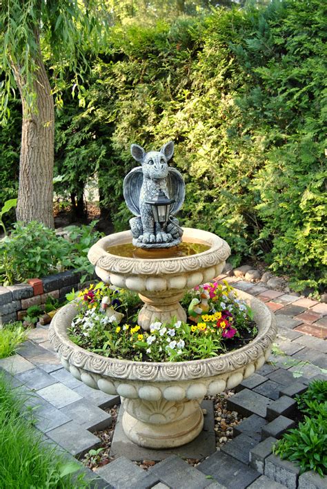 Free Images : flower, backyard, botany, garden, deco, sculpture, fountain, yard, water feature ...