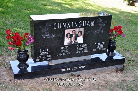 Cunningham Floral Design Family Headstone in Black Granite | Headstones ...