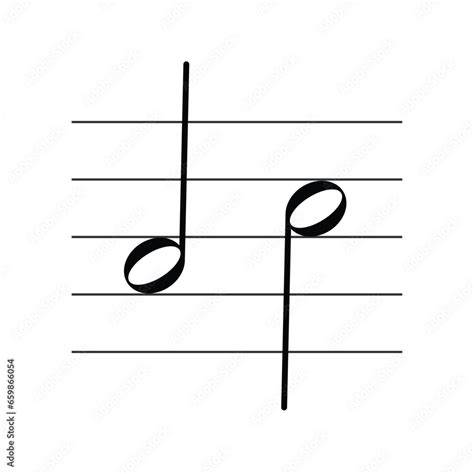 Minim or half note symbol on staff flat vector isolated on white background. Musical notes ...