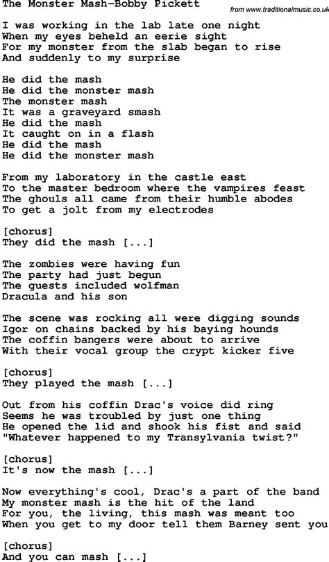 Novelty Song: The Monster Mash-Bobby Pickett lyrics