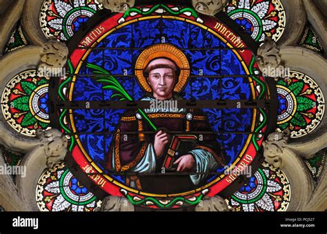 Saint Vincent of Saragossa, stained glass window from Saint Germain-l'Auxerrois church in Paris ...