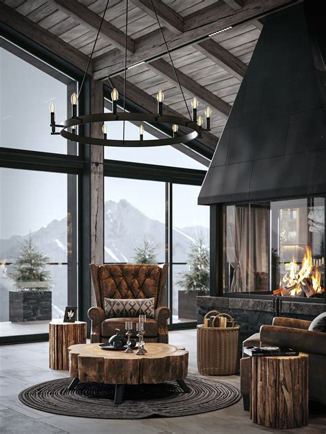 Chalet style living room interior design | Cabin interior design ...