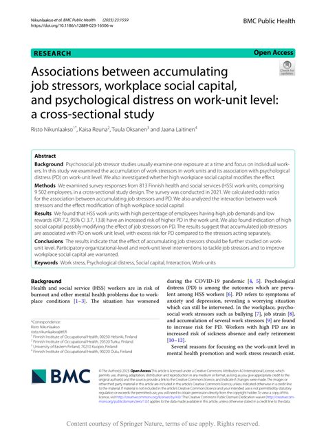 (PDF) Associations between accumulating job stressors, workplace social ...