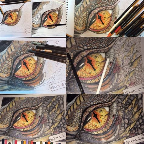 Steps on drawing this realistic dragon eye with coloured pencils! | Dragon eye drawing, Eye ...