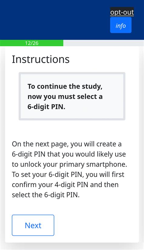 Instructions before 6-digit PIN creation. The text in the box varied by... | Download Scientific ...