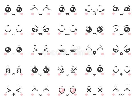 Cute Doodle Emoticons with Facial Expressions. Japanese Anime Style ...