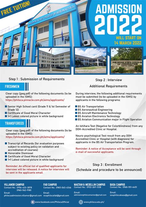 Admissions - Academic Year 2022-2023 - Philippine State College of Aeronautics