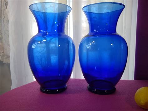 Pair Of EXTRA Large Cobalt Blue Flower Vases Alter Vases Floral Vases 11 Inches Tall Dark Bright ...
