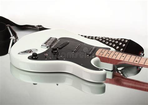 Closeup.electric Guitar with Strap Isolated on White Background. Stock Photo - Image of ...