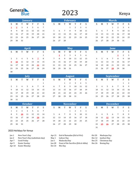 2023 Kenya Calendar with Holidays